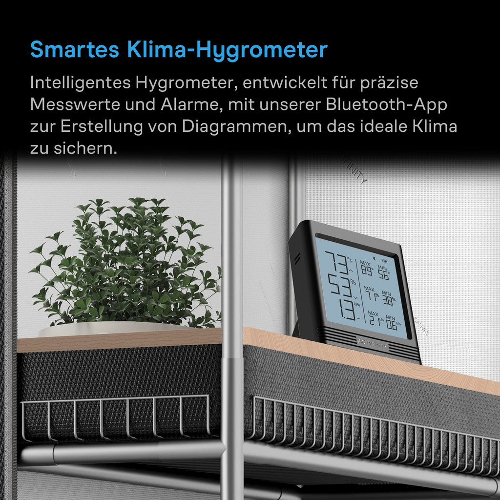 Bluetooth Smart Hygrometer B2 mit digitalem Temperatur- und Luftfeuchtigkeits-LCD-Display und Fernüberwachung per App, Klimamessgerät Thermometer für Keller, Gitarrenzimmer, Grow Zelte und Gewächshäuser