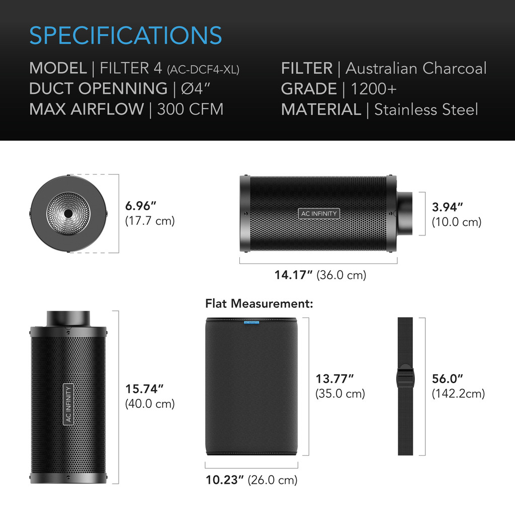 Duct Carbon Filter XL, Australian Charcoal, Extra Large, 4-Inch
