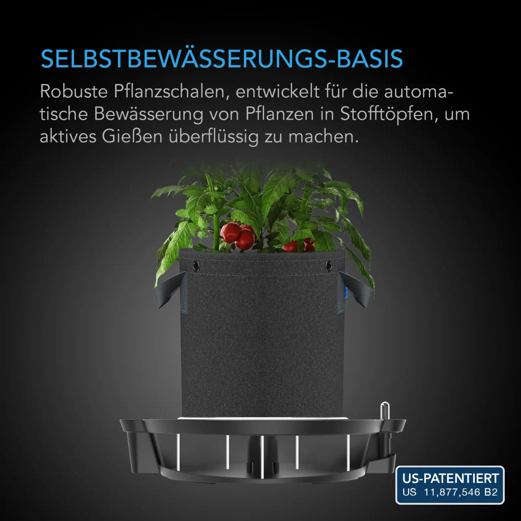 Selbstbewässerungs-Basis für Stofftöpfe, 4er-Pack Automatisches Bewässerungssystem mit Wasserreservoir und Füllstandsanzeige, erhöhte Pflanzenschalen für den Einsatz in Indoor-Grow-Tents, Gewächshäusern und Außengärten