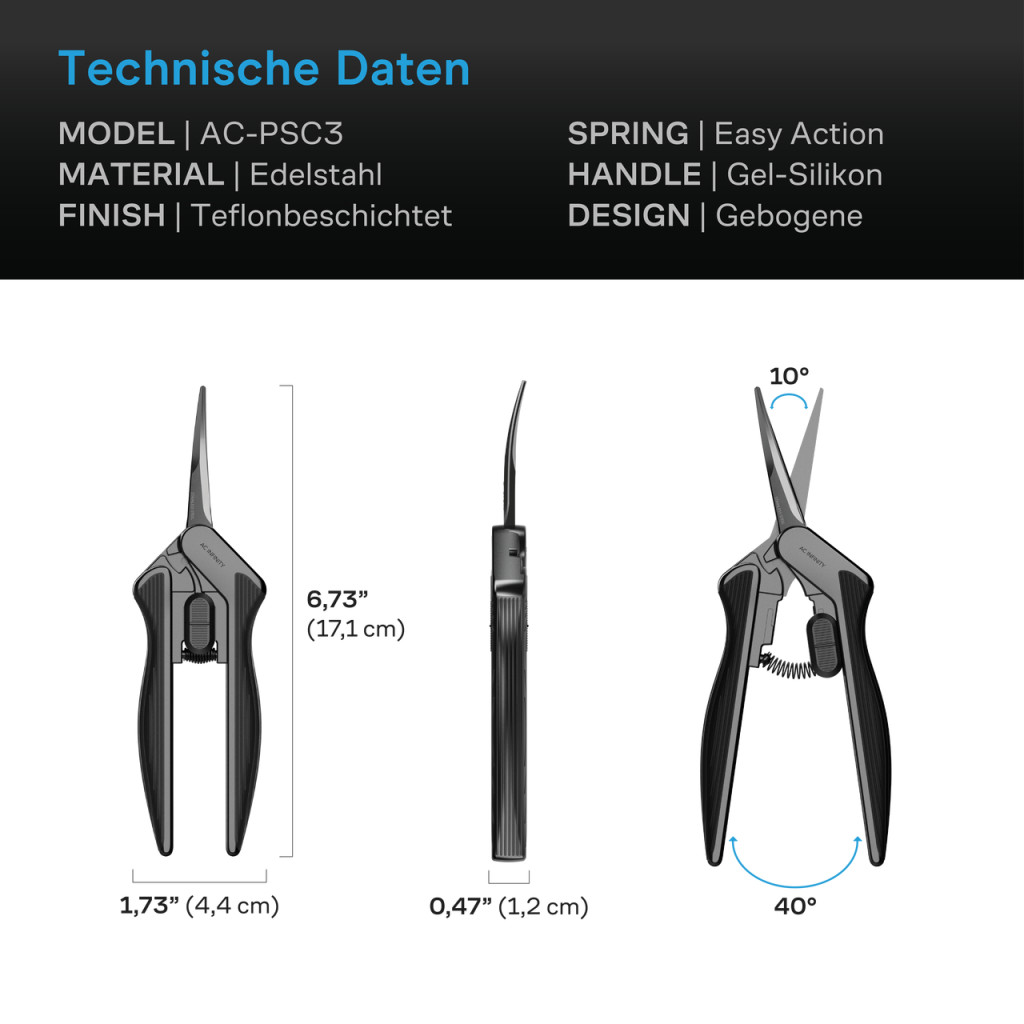 Edelstahl-Gartenschere, ergonomisch, leicht, 16,7 cm gebogene Klingen