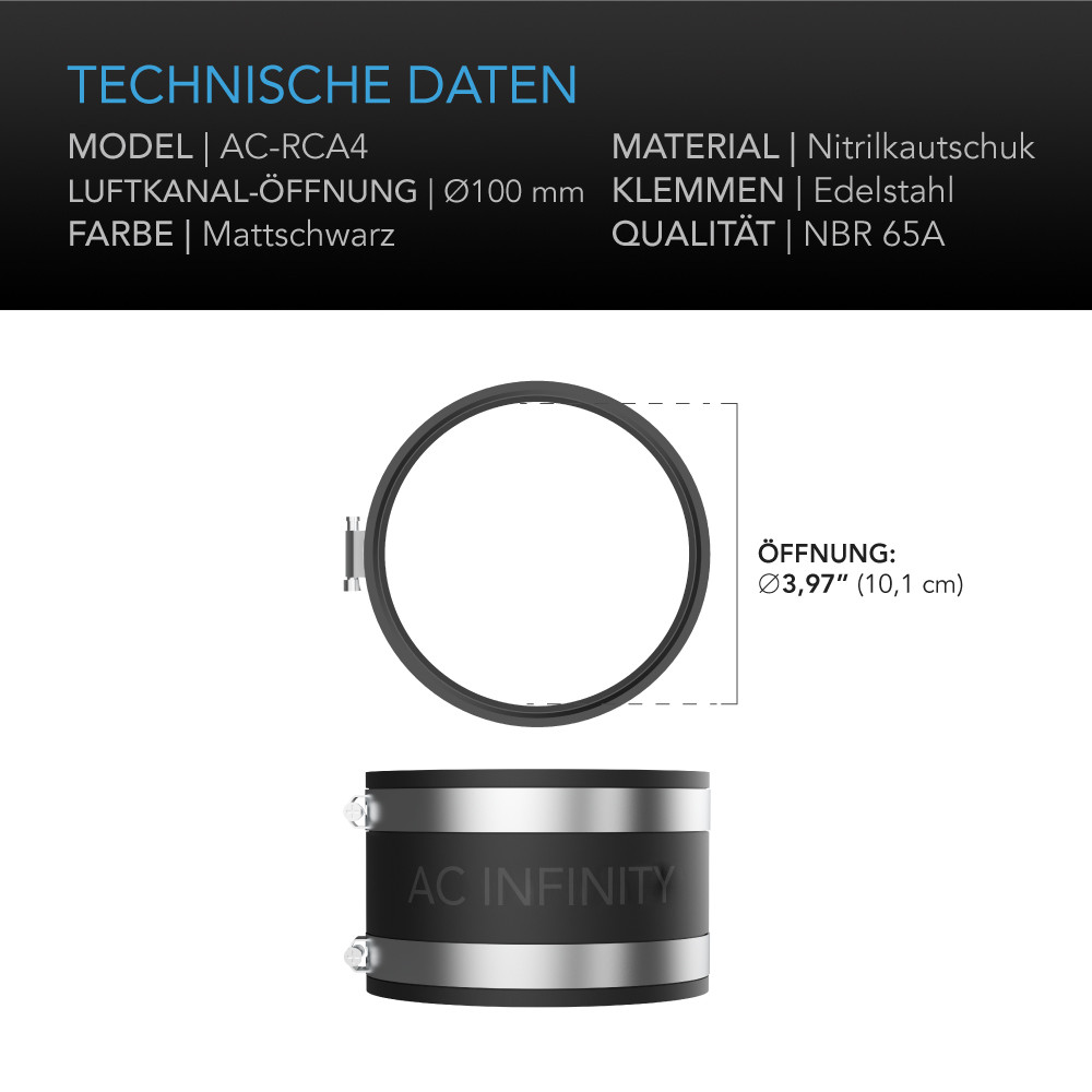 Geräuschreduzierungs-Klemme, Luftkanal-Verbinder mit Edelstahl-Klemmen, 100 mm