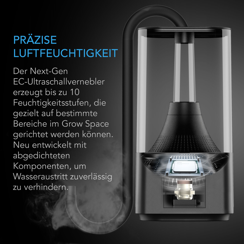 Luftbefeuchter für Pflanzen 4,5 l mit VPD-Feuchtigkeitsregelung, 10-stufigem Präzisionsverdampfer, ausziehbarem Schlauch und auslaufsicherer Dichtung für Grow-Zelte