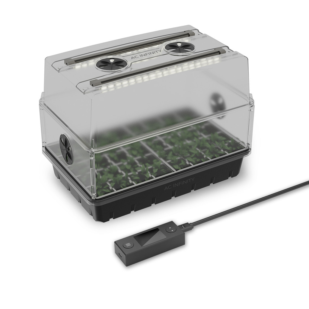 Stecklings-Gewächshaus mit robuster Kuppel, Samsung LM301H EVO LED-Vollspektrum-Grow-Light-Leisten, Tropfschale, 5x8 Zellen Keimungstablett, 3 mm dicke Kuppel und belüftete Höhenverlängerung, zum Keimen, Vermehren und Klonen von Pflanzen