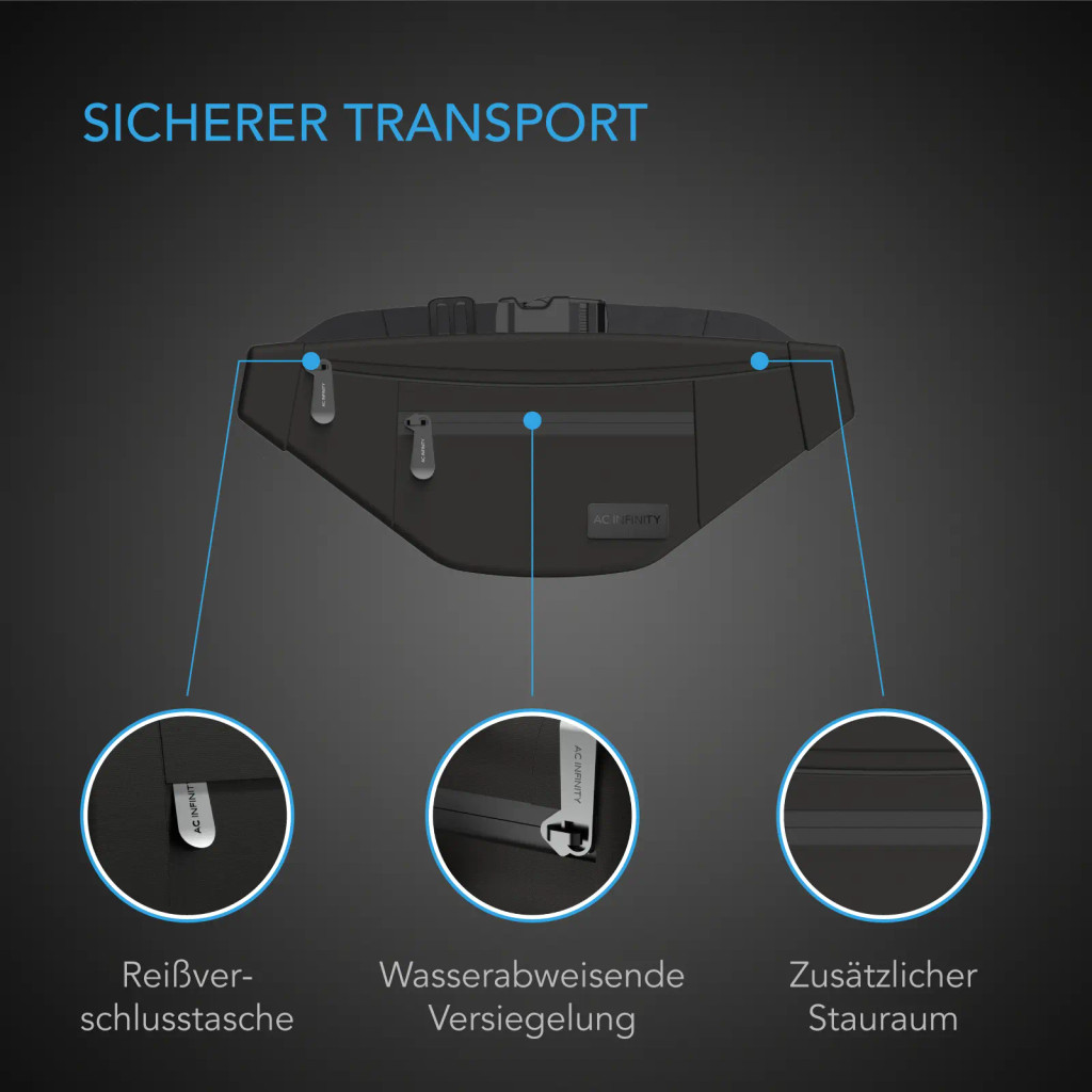 Geruchsicherer Belt Bag, geruchsdichte Stash Tasche aus 900D Nylon mit Aktivkohlefilter-Futter, Travel Pouch, Smell Proof Odorless Stash Bag, Schwarz