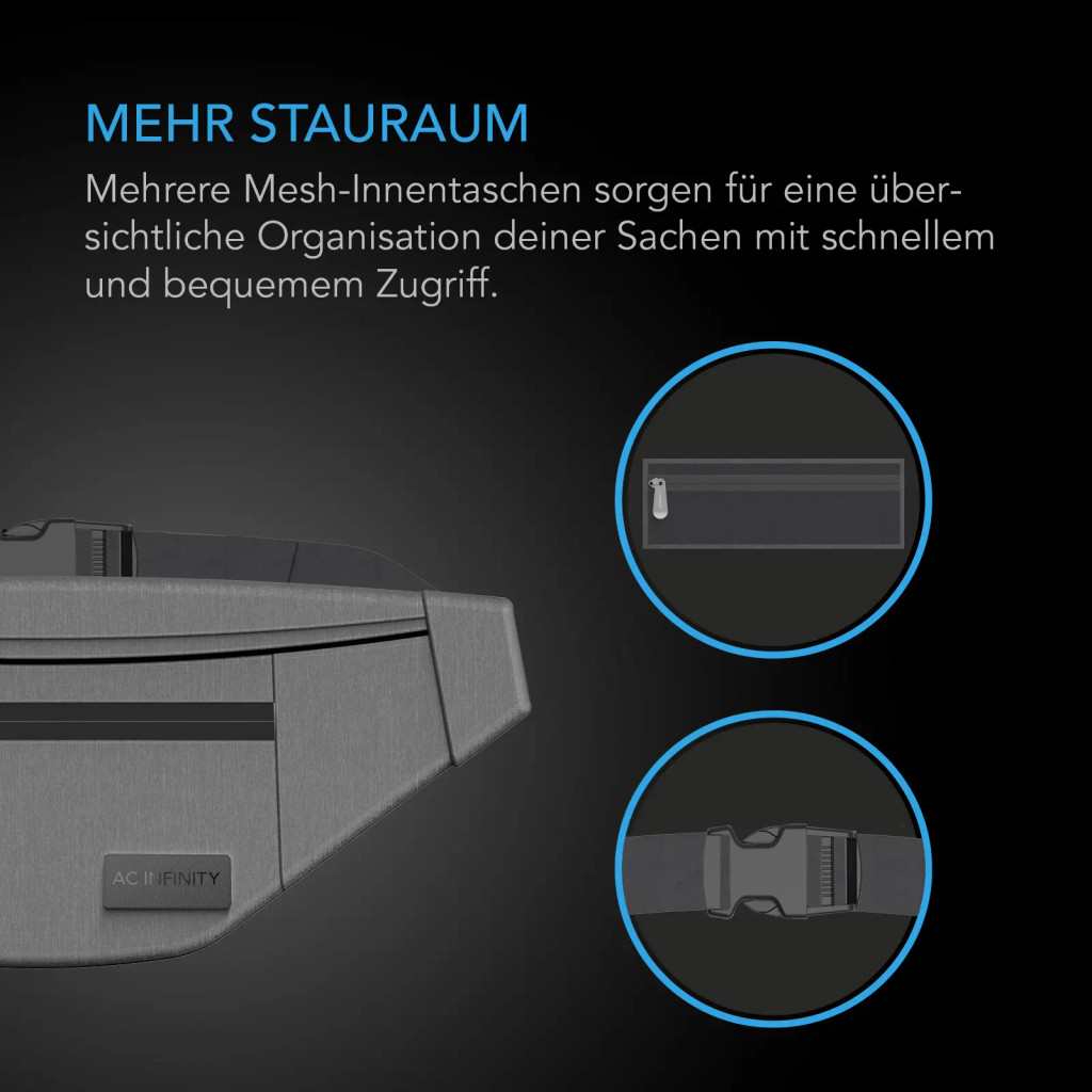 Geruchsicherer Belt Bag, geruchsdichte Stash Tasche aus 900D Nylon mit Aktivkohlefilter-Futter, Travel Pouch, Smell Proof Odorless Stash Bag, Grau