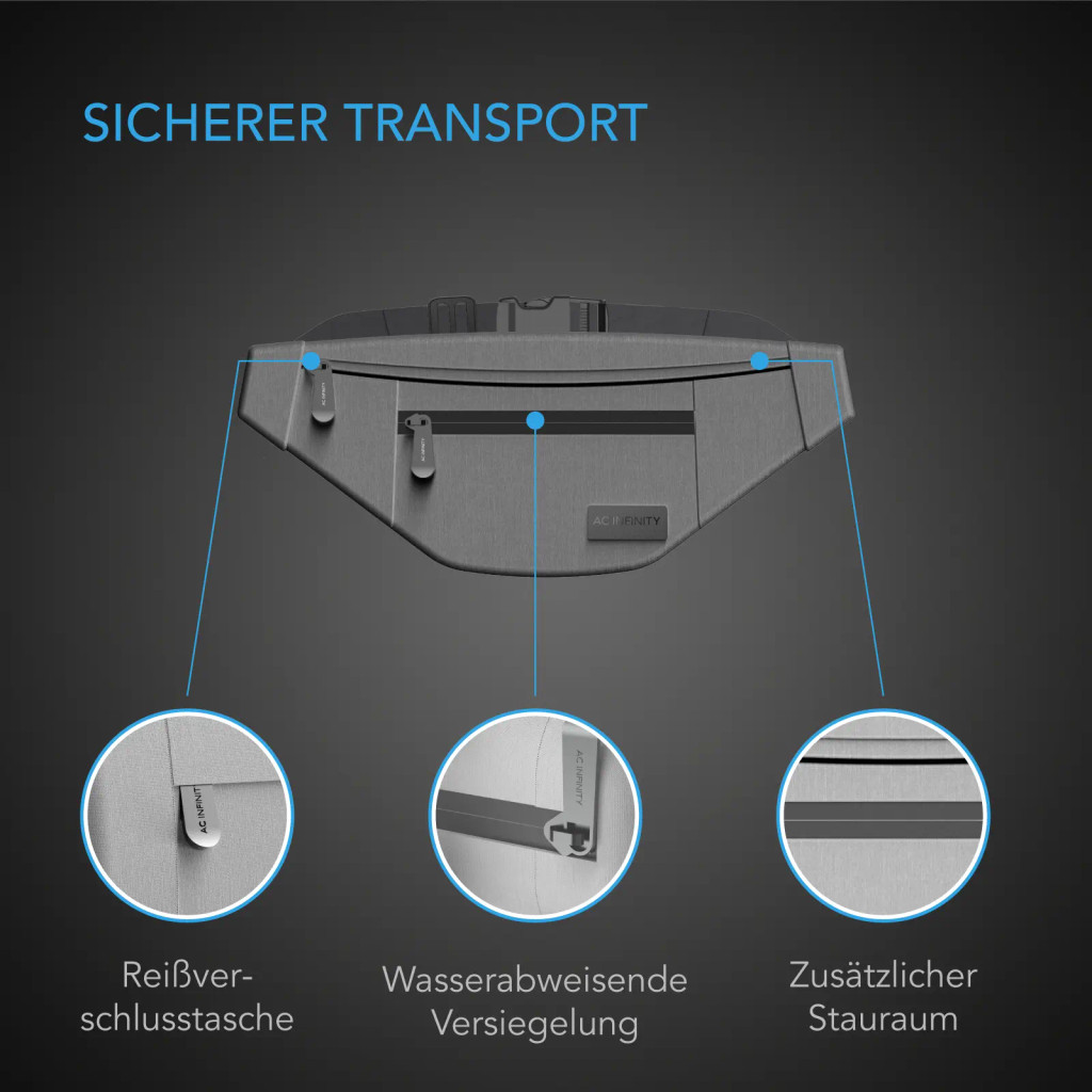 Geruchsicherer Belt Bag, geruchsdichte Stash Tasche aus 900D Nylon mit Aktivkohlefilter-Futter, Travel Pouch, Smell Proof Odorless Stash Bag, Grau