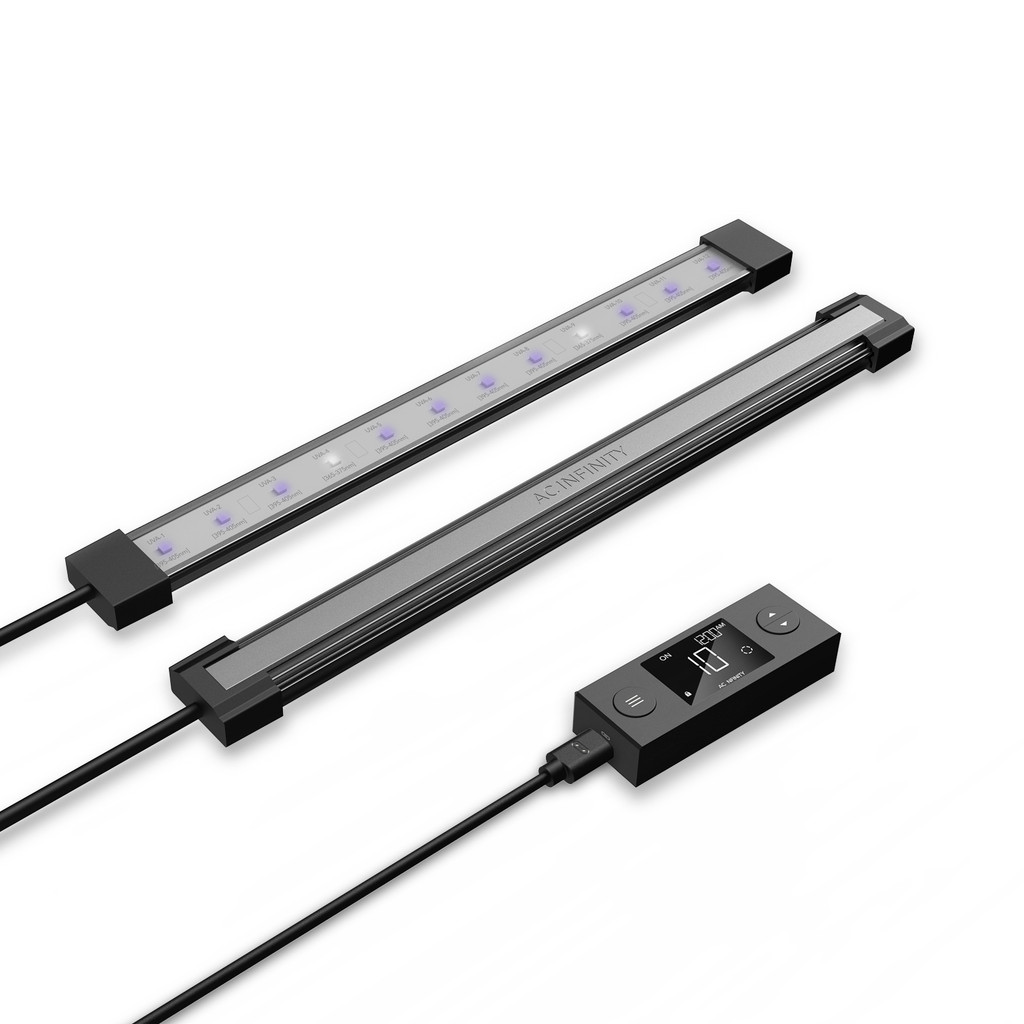 UV-LED-Leisten (28 cm) mit 365 nm & 395 nm Dioden (2 Leisten), 10-stufigem Dimmer & Timer – für Wachstums- und Blütephase im Indoor-Grow und Gewächshaus