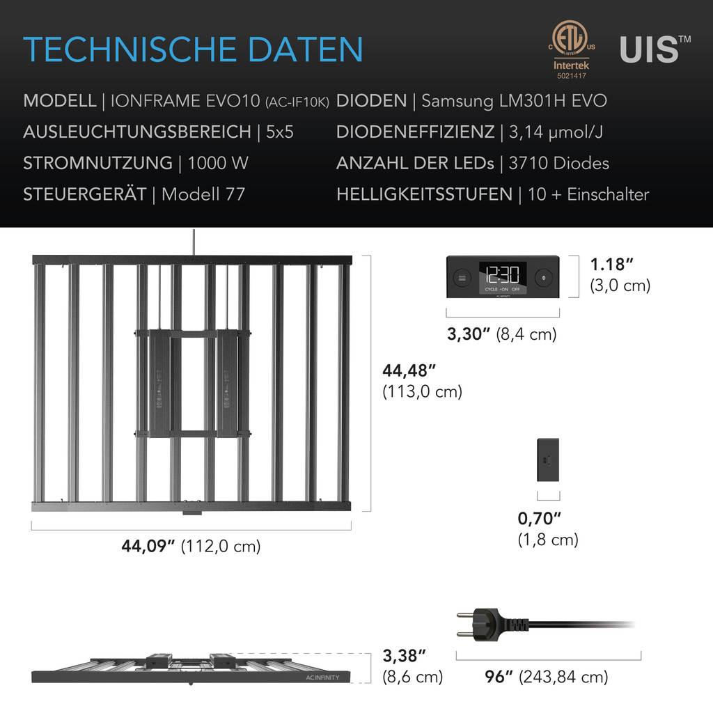 IONFRAME EVO10, Samsung LM301H EVO LED Grow Light, 1000W, 5x5 ft.