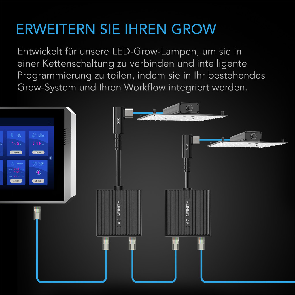 AC Infinity RJ11 2-in-1 Daisy Chaining Adapter Dongle, L-förmiges sequenzielles Verbindungskabel, Rechtwinkliger Piggyback-Stecker für UIS LED-Grow-Lampen