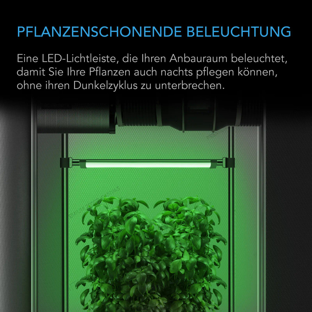 IONBEAM Green – Pflanzenschonende grüne LED-Arbeitsleuchte (40 cm) mit Timer, Dimmer und Controller – für Zimmerpflanzen, Growzelte und Growräume