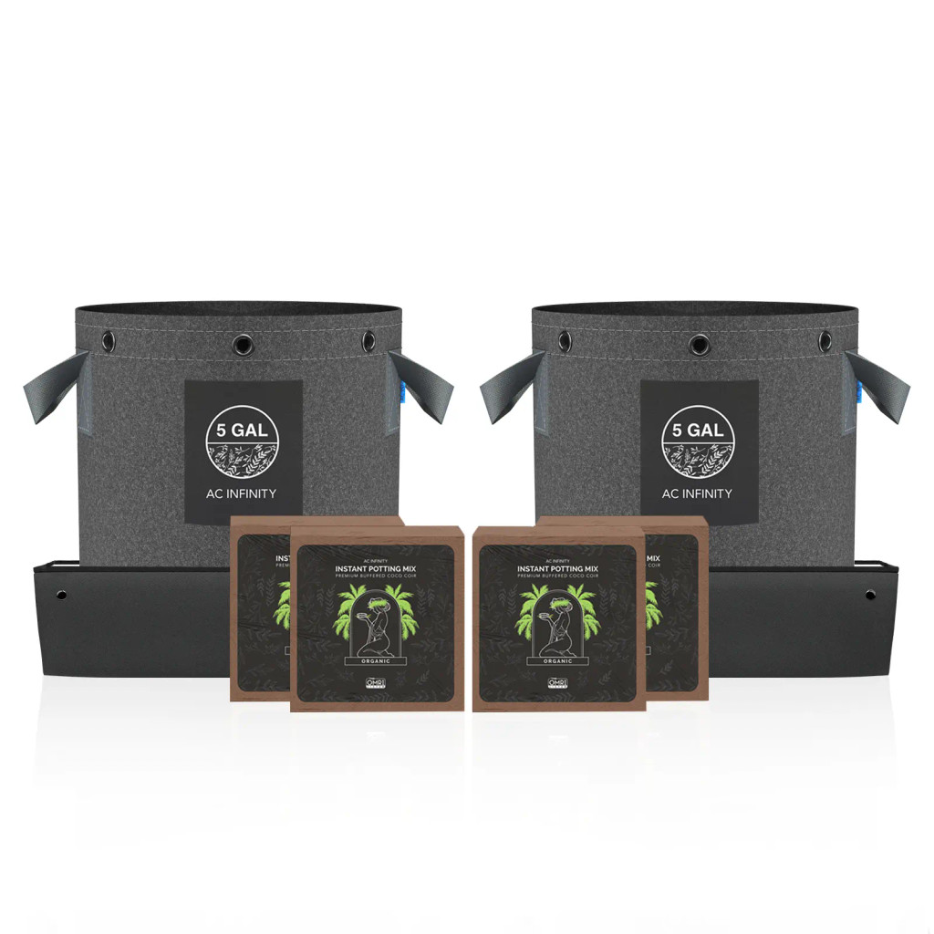Kokossubstrat Kit, 2-Pflanzen Starter-Set mit premium gepufferten Kokos-Substrat-Blöcken, 19-Liter Stoff-Töpfen und wasserdichten Mehrzweck-Schalen, Grow-Zubehör-Kit für Samenkeimung