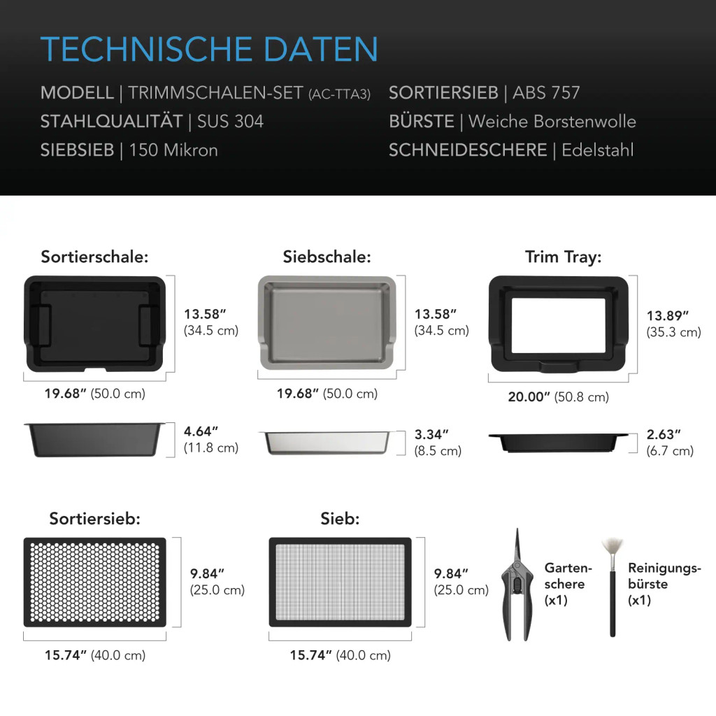Large Trim Tray System-rGroßes Trim-Tablett-System, 3-Tablett- & 2-Sieb-Set, austauschbares und ergonomisches Design