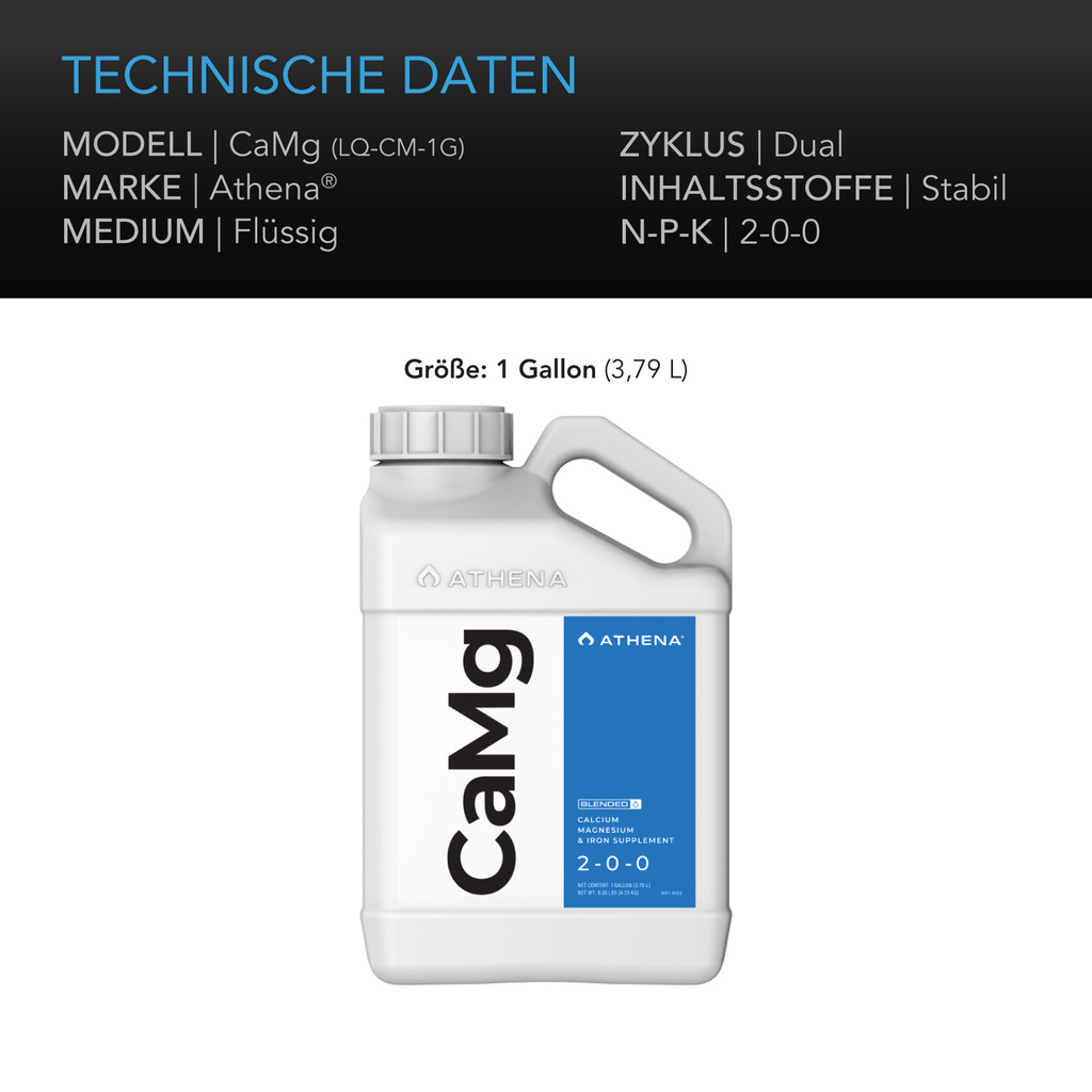 Athena CaMg - Calcium, Magnesium & Eisen Hydrokultur-Ergänzung - Essentiell für intensive Pflanzenwachstums- und Entwicklungsphasen, 3,8 Liter