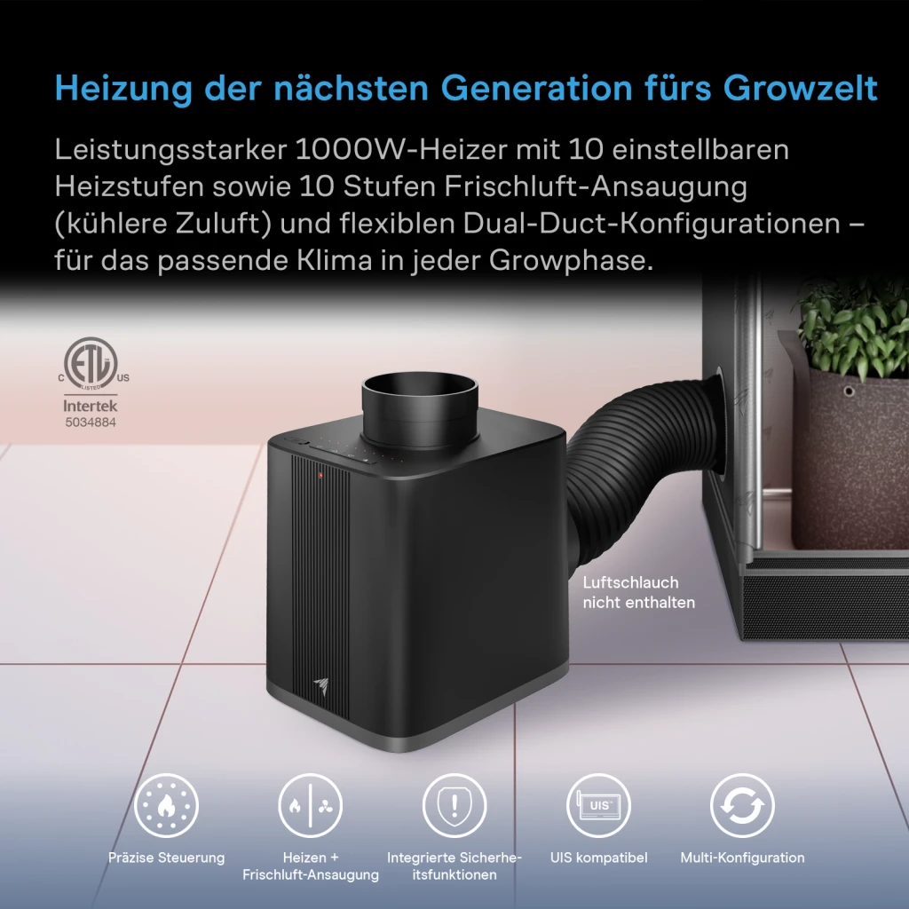 THERMOFORGE S7, 1000W-Heizgerät fürs Growzelt mit 10 Heizstufen, automatische Steuerung über UIS-Controller