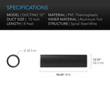 Flexible Four-Layer Ducting, 8-Ft Long, 12-Inch