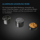3‑Kammer Kräutermühle, schwarz, 5 cm – Aluminiumlegierung mit magnetischem Deckel und ultra‑scharfen Zähnen für fein gemahlene Kräuter und Gewürze