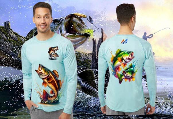 Bass Fishing Aqua Long Digital Camo Sleeve