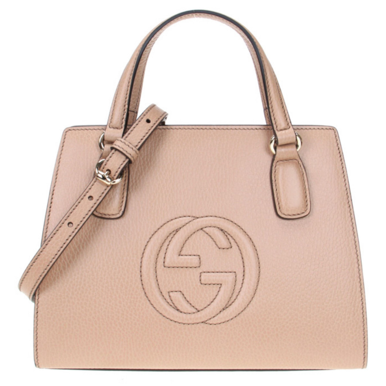 Gucci Beige Pebbled Leather Soho Disco Tote Top Handle Shoulder