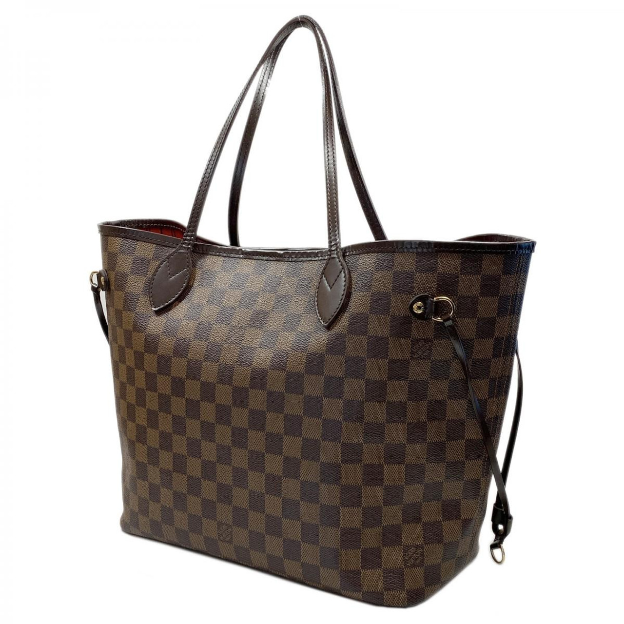 Louis Vuitton lv neverfull mm shopping carry bag original leather version  damier ebene with red interior