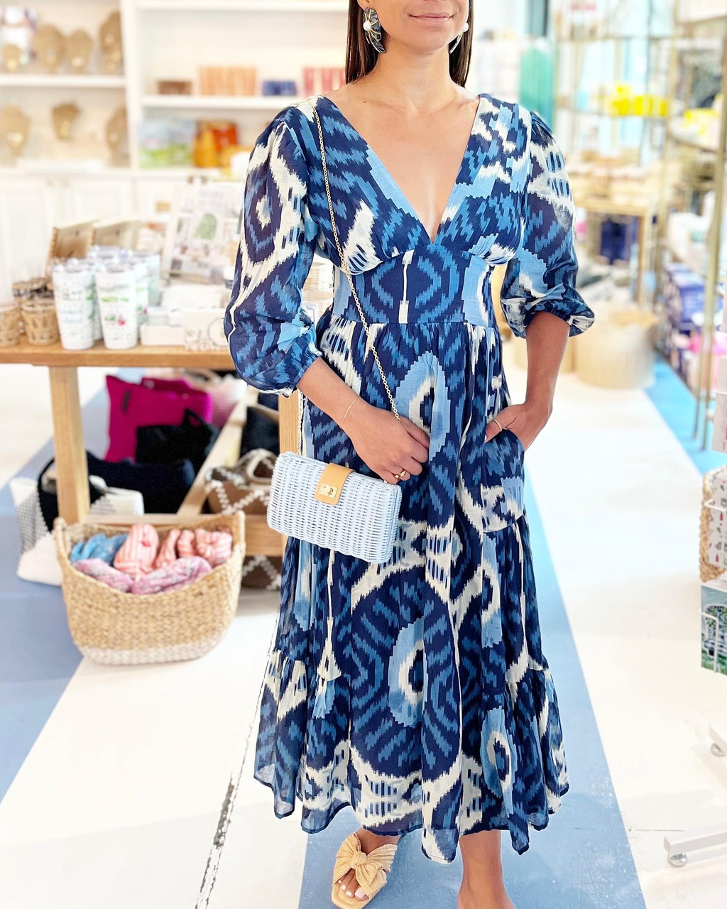 Love the Label Elise Dress, Salome Navy Print - Monkee's of Mount Pleasant