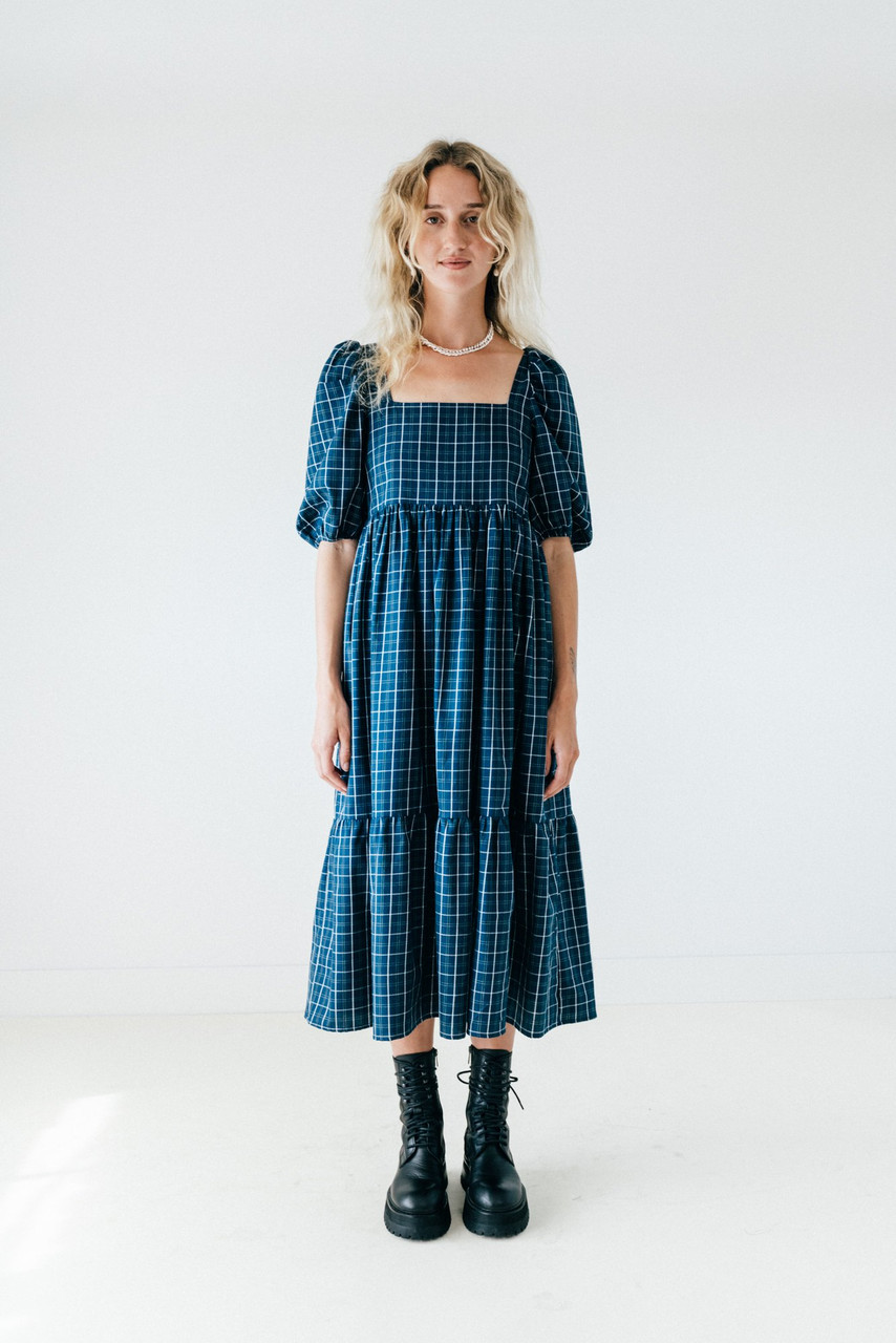 A Bronze Age Serenity Puff Dress, Pacific Plaid - Monkee's of Mount ...