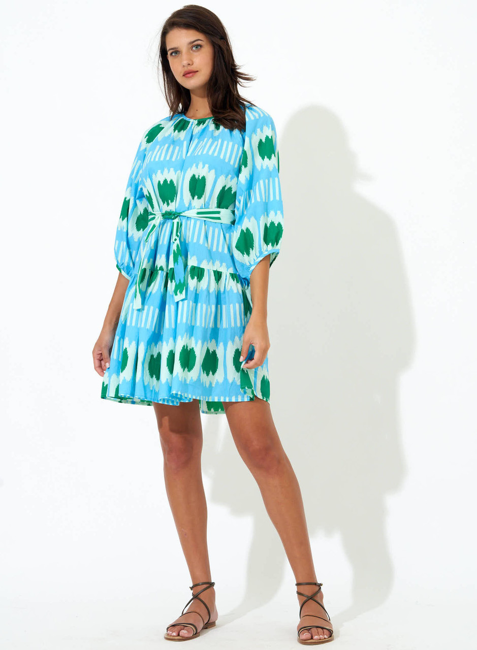 Oliphant 3/4 Drop Waist Dress, Ikat Blue - Monkee's of Mount Pleasant