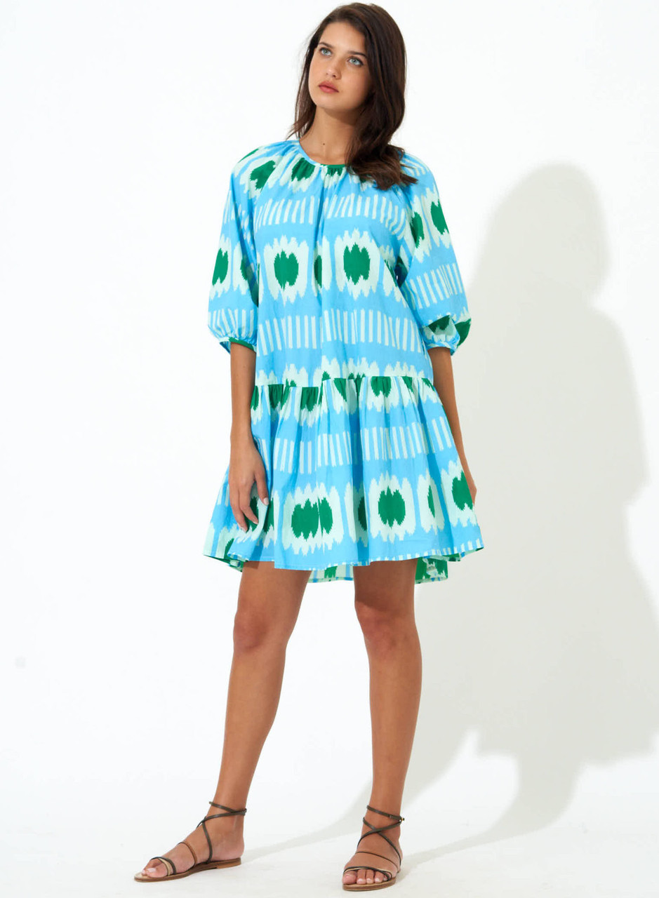 Oliphant 3/4 Drop Waist Dress, Ikat Blue - Monkee's of Mount Pleasant