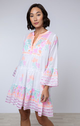 Juliet Dunn Flared Sleeve Dress, Dhaka White Multi 