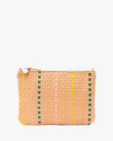 Clare V. Flat Clutch, Bisque Woven Checker Stripe