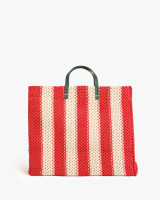 Clare V. Summer Simple Tote, Cream Bright Poppy Crochet Stripe