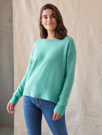 White + Warren Cashmere Rib Trim Easy Crew Neck, Powdered Aqua White + Warren Cashmere Rib Trim Easy Crew Neck, Powdered Aqua
