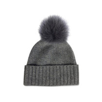 Hat Attack Cashmere Cuff Slouchy Beanie with Real Pom, Charcoal Hat Attack Cashmere Cuff Slouchy Beanie with Real Pom, Charcoal