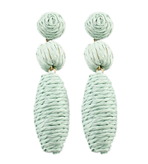 Raffia Ball & Oval Drop Earrings, Mint