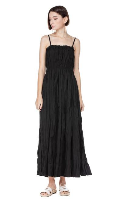 Joy Joy Crinkle Cinch Waist Maxi, Black