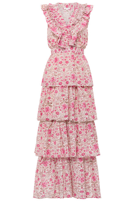 Anna Cate Charlotte Midi, Hot Pink Ditsy Floral