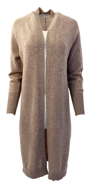 White + Warren Cashmere Long Side Slit Open Cardigan, Stonewood Heather