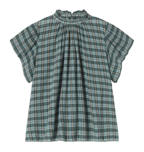 Trovata Carla Highneck Shirt, Bluebird Plaid 