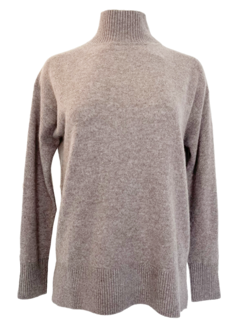 White + Warren Cashmere Rib Trim Standneck, Stonewood Heather  