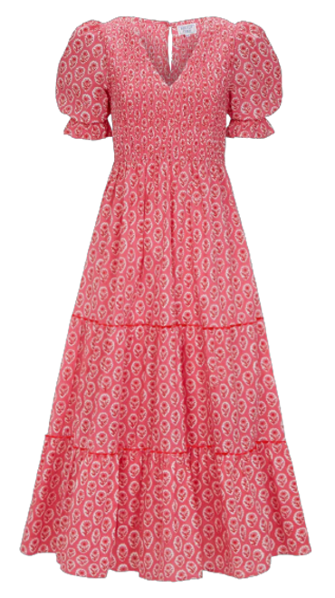 Pink City Prints Isabel V-Neck Dress, Jaipur Rose