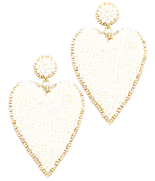 Heart Bead Earrings, Ivory