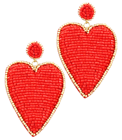 Heart Bead Earrings, Red