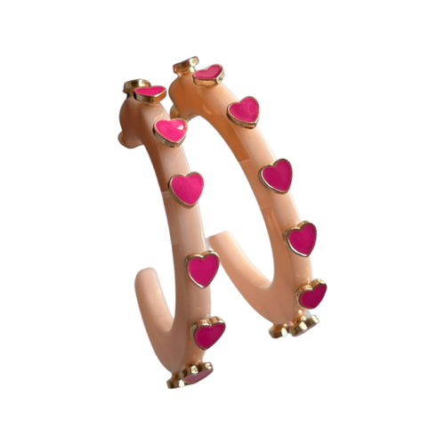 Smith and Co. Heart Jewel Large Hoops, Peachy Pink