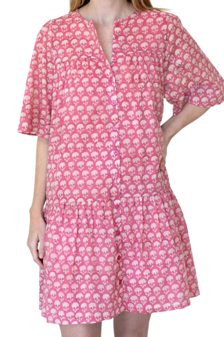 Emerson Fry Amelia Button Short Dress, Crescent Flower Bon Pink