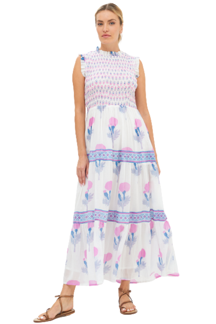 Oliphant Sleeveless Smocked Maxi, Pink Bloom