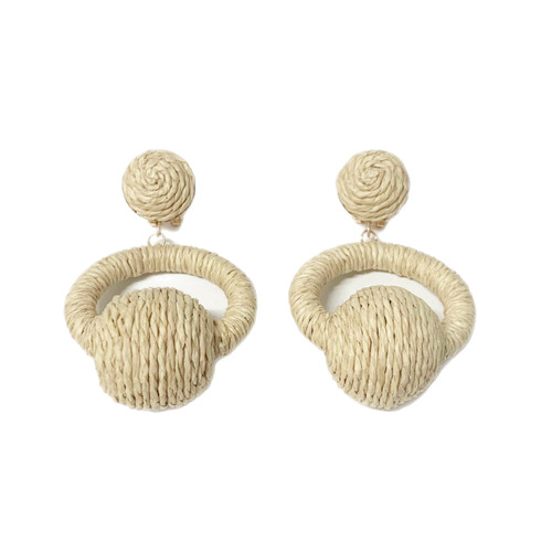 Grace Holiday Raffia Hoopla Earrings, Sand