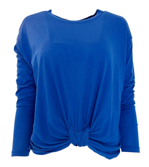 Bobi Knot Front Long Sleeve Tee, Cerulean 