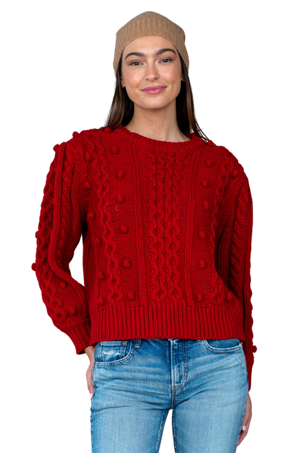 Olivia James Poppy Bubble Knit Sweater, Red