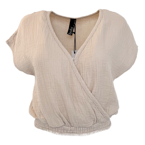 Bobi Short Sleeve Surplice Top, Sandy