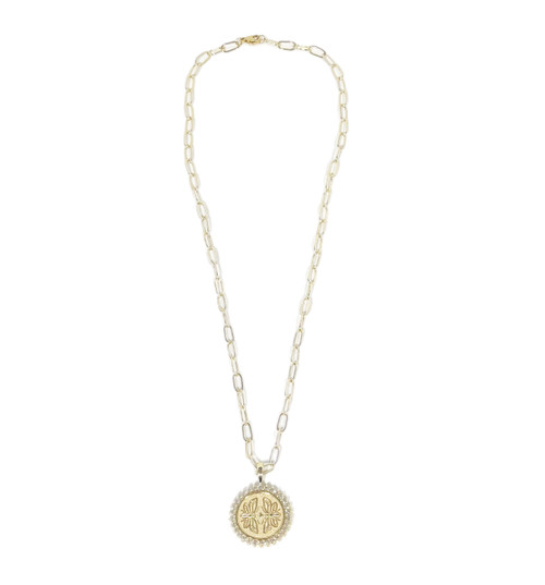 Jane Win Sisters Forever Petite Embellished Coin Pendant 18" Drawn link