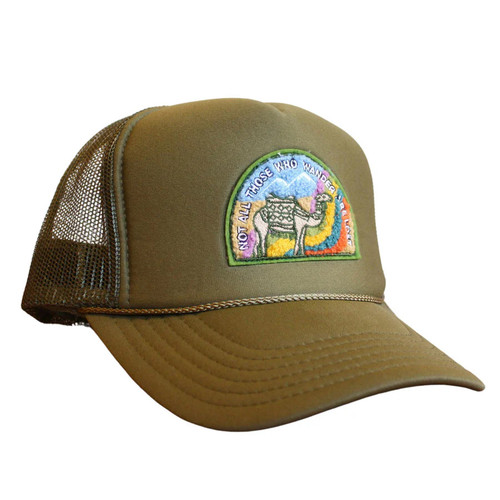 Freya Trucker Hat, Not All Who Wander Olive
